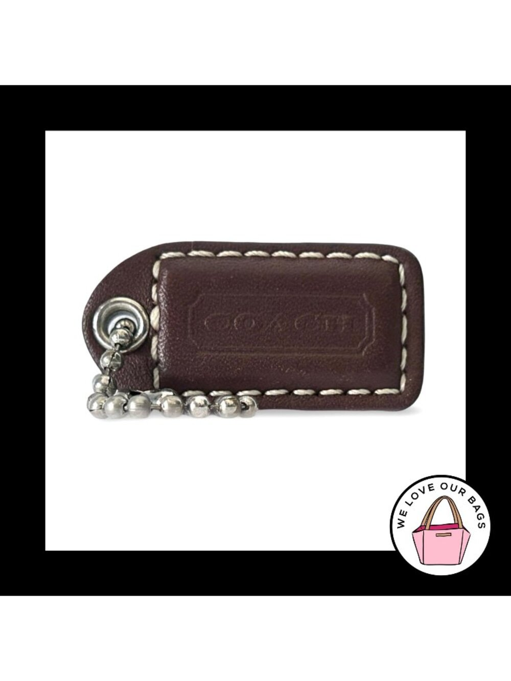 COACH Y2K VINTAGE Hang Tag 1.5" Chocolate Brown Leather Bag Charm Keychain Fob